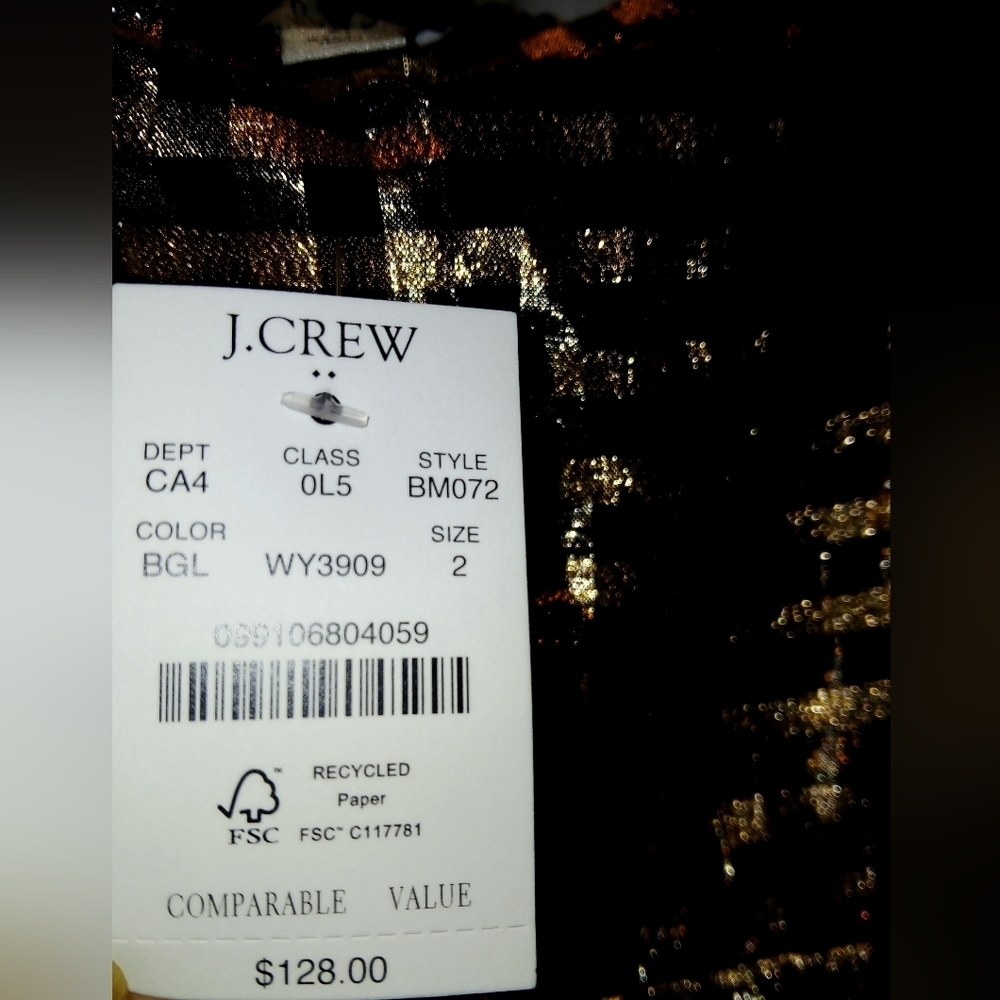 J . CREW BLACK GOLD LUREX METALLIC GINGHAM TIERED MINI DRESS  - Picture 6 of 6
